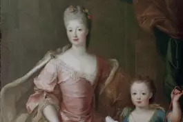 Élisabeth Charlotte von Lothringen mit ihrem Sohn Louis (1704-1711) auf einem um 1708 entstandenen Gemälde von Pierre Gobert im 
